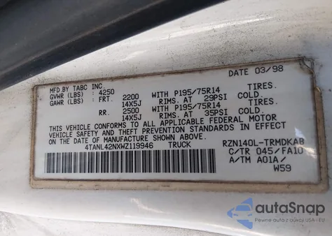 1998 Toyota Tacoma from USA, damaged, VIN 4TANL42NXWZ119946